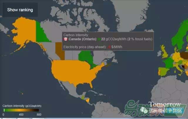 各國發(fā)電碳排放實時追蹤：加拿大最低、澳大利亞最高